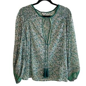 Talitha Floral Silk Tassle Balloon Sleeve Blouse Top S